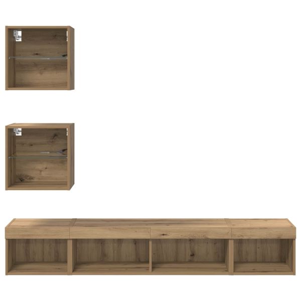 ТВ стенни единици с LED 5 pcs Дъб 100 x 30 x 30 cm Инженерно дърво