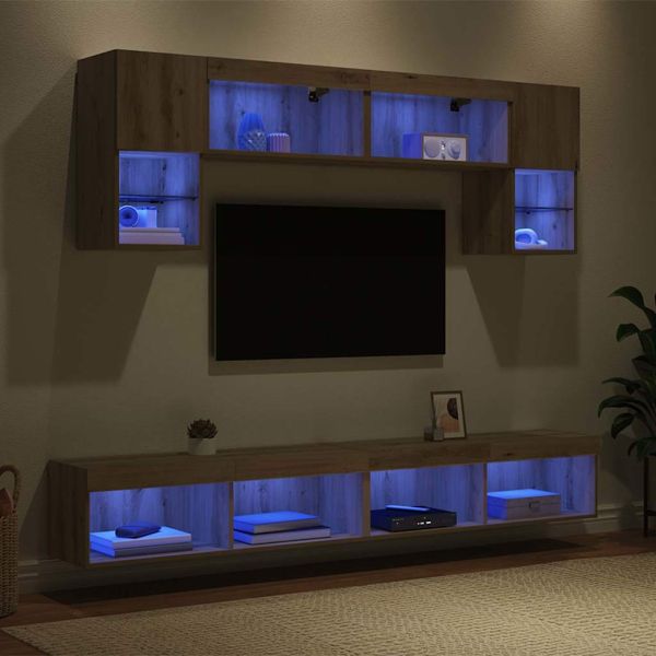 ТВ стенни единици с LED 6 pcs Дъб Инженерно дърво
