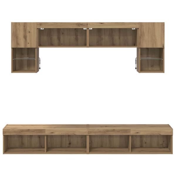 ТВ стенни единици с LED 6 pcs Дъб Инженерно дърво