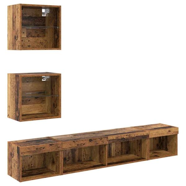 ТВ стенни единици с LED 5 pcs Старо дърво 100 x 30 x 30 cm