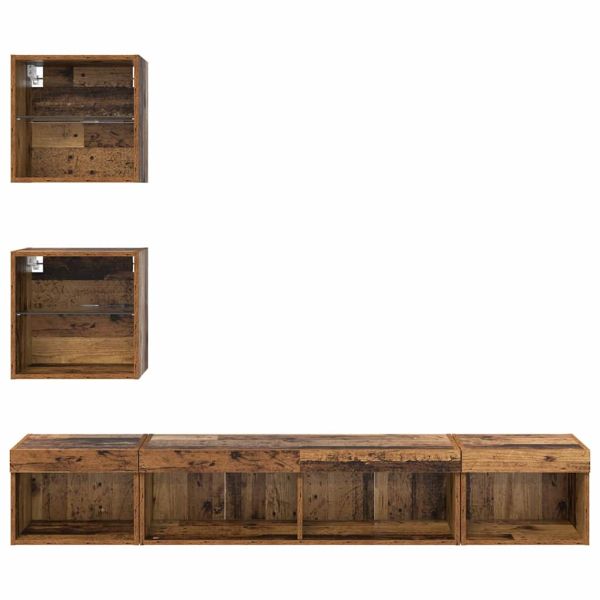 ТВ стенни единици с LED 5 pcs Старо дърво 100 x 30 x 30 cm