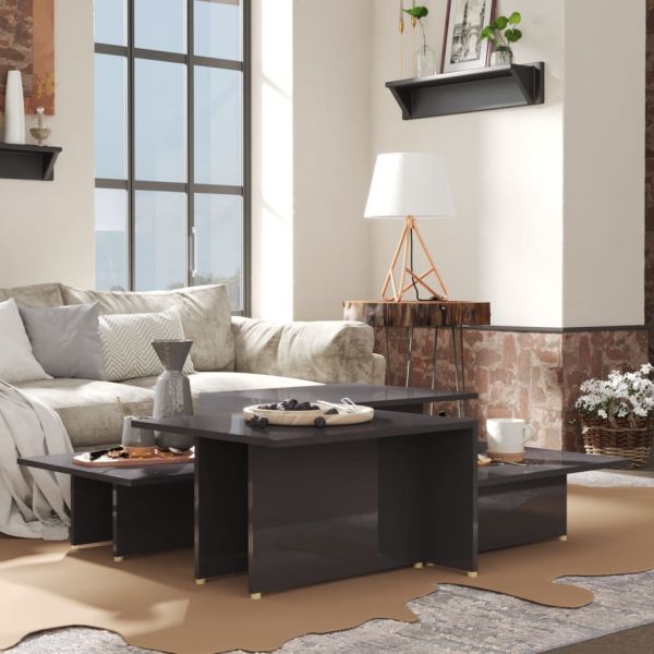 Кафе маси, 2 бр, сив гланц, 111,5x50x33 см, инженерно дърво