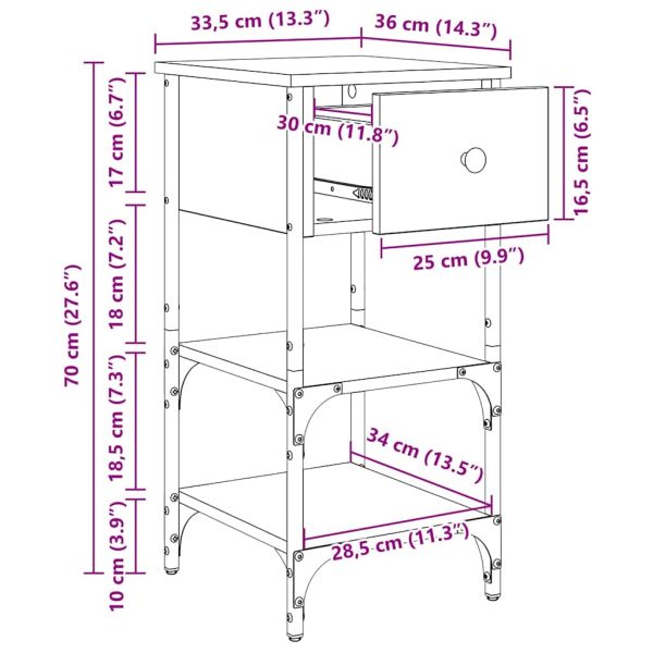 Нощен шкаф Кафяво 33.5 x 36 x 70 см Солидно възстановено дърво
