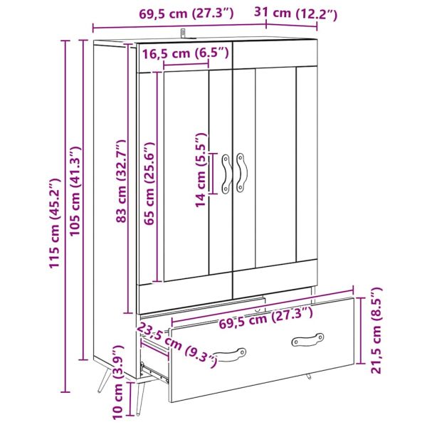 Висок шкаф Дъб 69,5 x 31 x 115 см Инженерна дървесина и стъкло