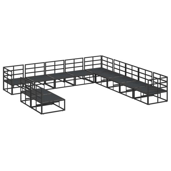 Градински Софа Комплект с възглавница 11 pcs Черно Алуминий