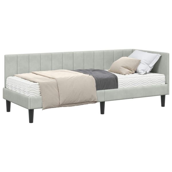 Ъглова рамка за легло с матрак с матрак 2 pcs Светлосиво Кадифе