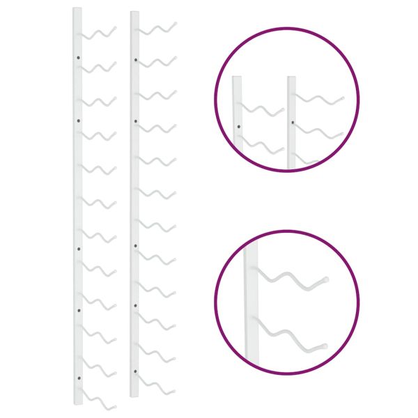 Стойки за вино за 24 бутилки, стенен монтаж, 2 бр, бели, желязо