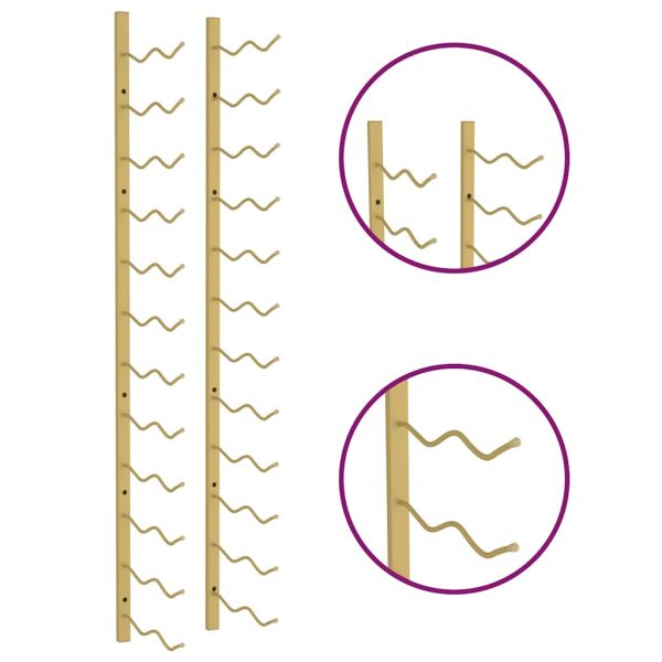 Стойки за вино за 24 бутилки стенен монтаж 2 бр златисти желязо