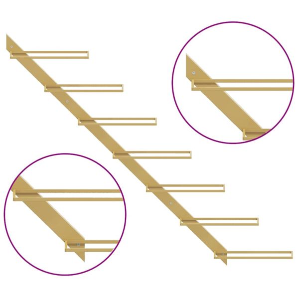 Стойки за вино за стенен монтаж 7 бутилки 2 бр златисти метални