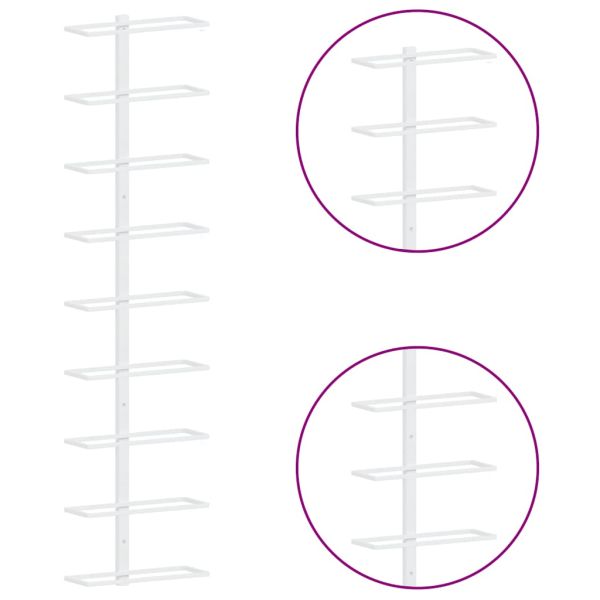 Стойки за вино за 9 бутилки, стенен монтаж, 2 бр, бели, желязо