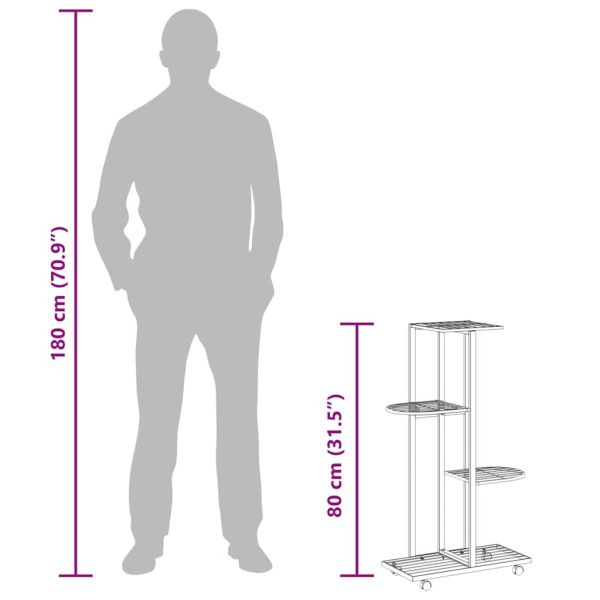 4-етажна стойка за цветя на колела, 44x23x80 см, черна, желязо