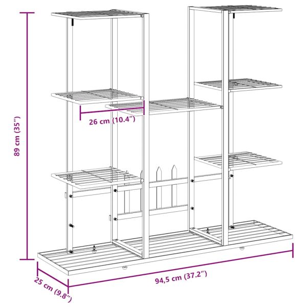 Стойка за цветя, 94,5x25x89 см, черна, желязо
