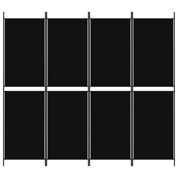 Параван за стая, 4 панела, черен, 200x180 cм, плат