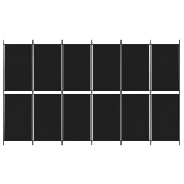 Параван за стая, 6 панела, черен, 300x180 cм, плат
