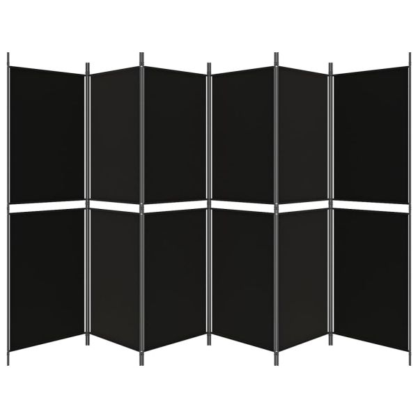 Параван за стая, 6 панела, черен, 300x180 cм, плат