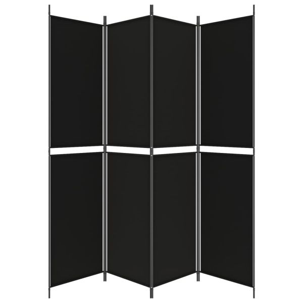Параван за стая, 4 панела, черен, 200x220 cм, плат