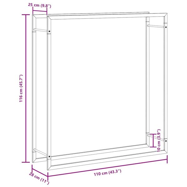 Стойка за дърва за огрев, черен мат, 110x28x116 см, стомана