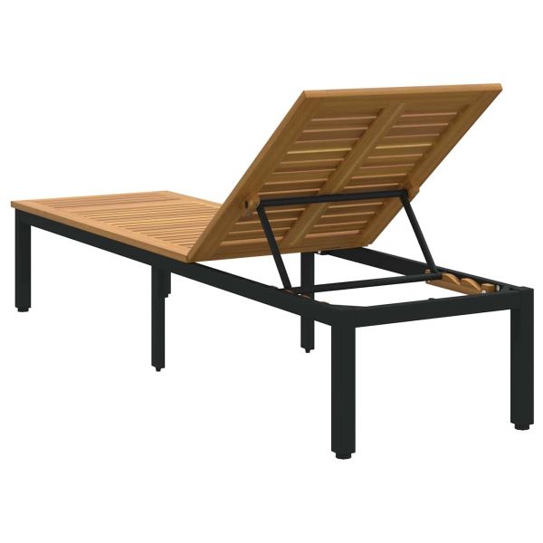 Шезлонг Черно 200 x 55 x 35 см Солидно акациево дърво