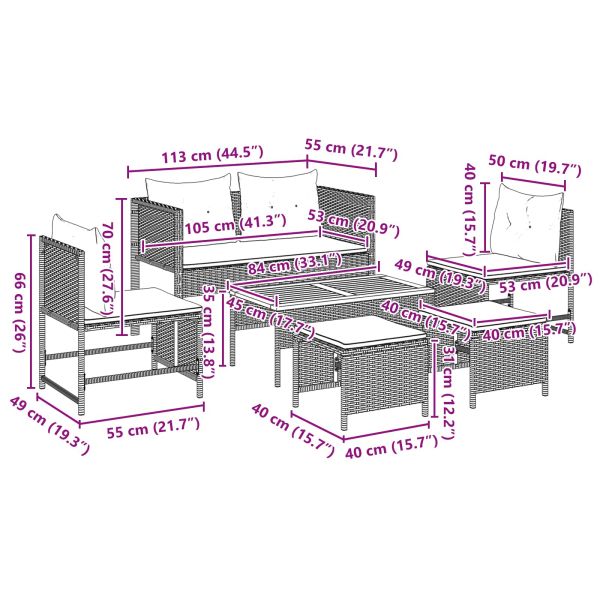 Градински Софа Комплект 6 pcs Сив и тъмен син полиратан