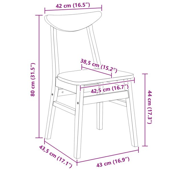 Обедени столове 2 pcs Естествен 42 х 47.5 х 81 см