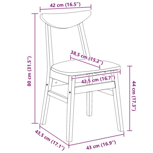 Обедени столове 2 pcs Естествен 42 х 47.5 х 81 см