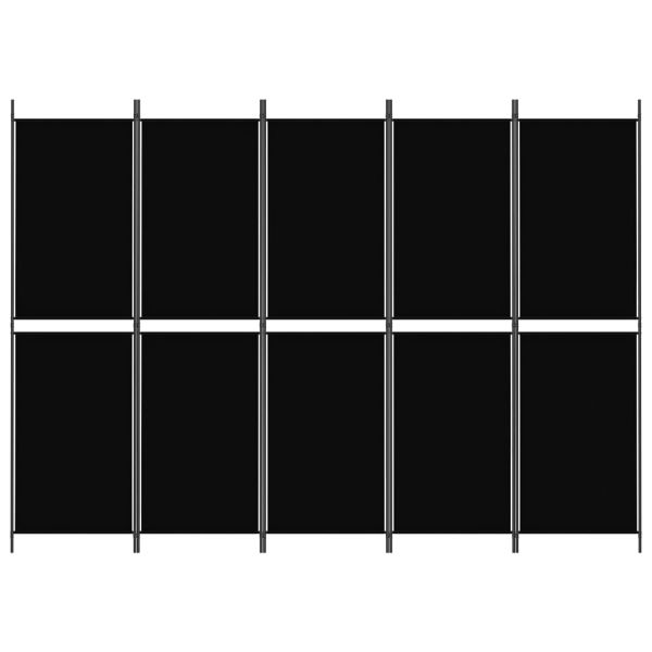 Параван за стая, 5 панела, черен, 250x180 см, текстил
