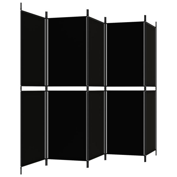 Параван за стая, 5 панела, черен, 250x180 см, текстил