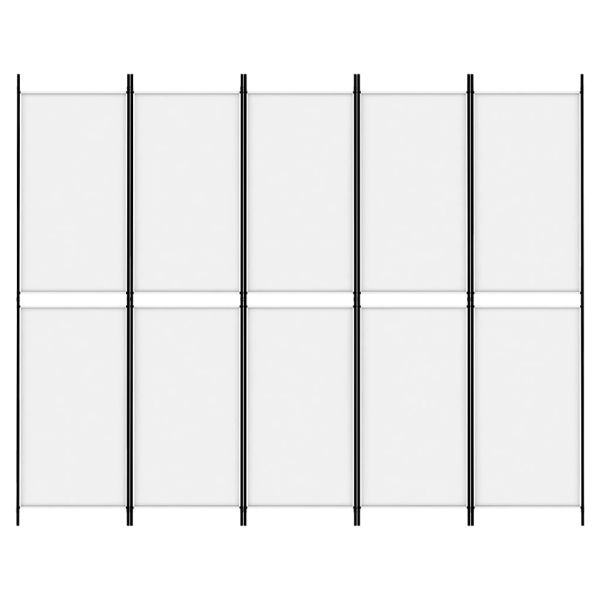 Параван за стая, 5 панела, бял, 250x200 см, текстил