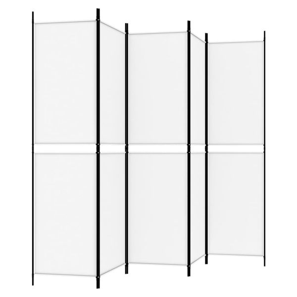 Параван за стая, 5 панела, бял, 250x200 см, текстил