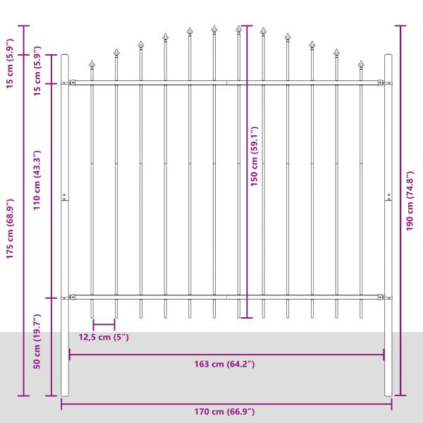 Градска ограда Сив 170 x 190 см Прахово боядисана стомана
