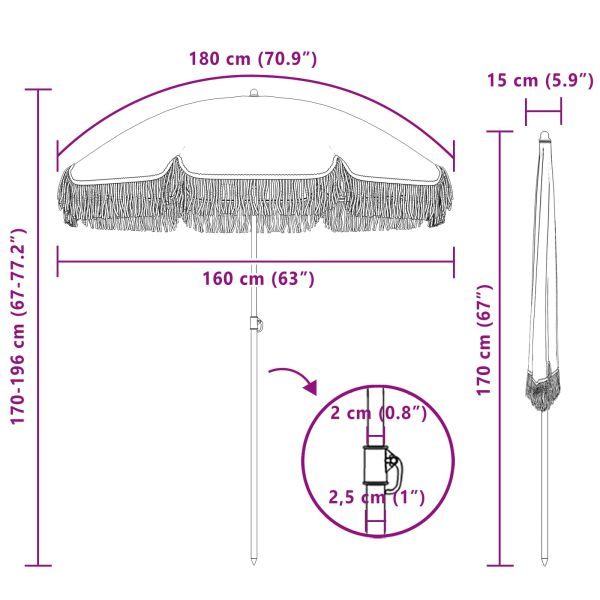 Плажен чадър Сив и бял 160 x 160 x 196 см Полиестер и стомана