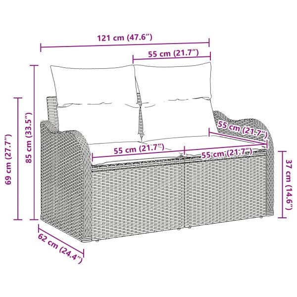 Градински диван Светлосиво 121 x 62 x 69см полиратан
