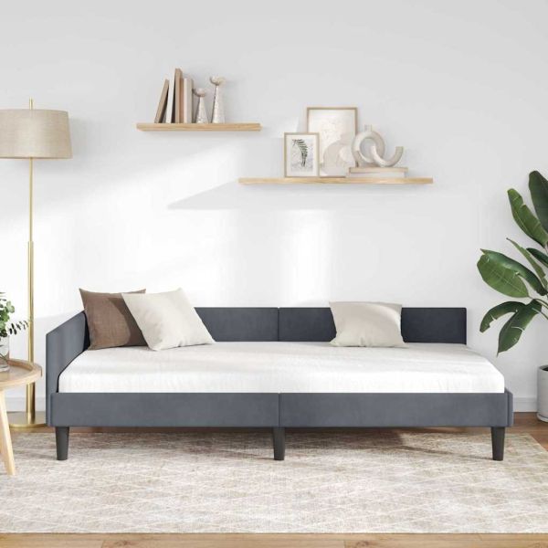 Ъглова рамка за легло Тъмен сив 90 см x 200 см ВелуриПДЧ
