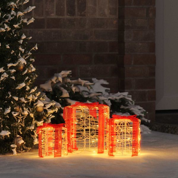 Декорация на подаръчна кутия 3 pcs Топло бяло 20 x 20 x 21 см