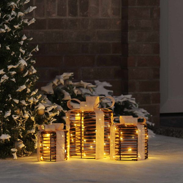 Декорация за Подаръчна Кутия 3 pcs Топло бяло Ратан