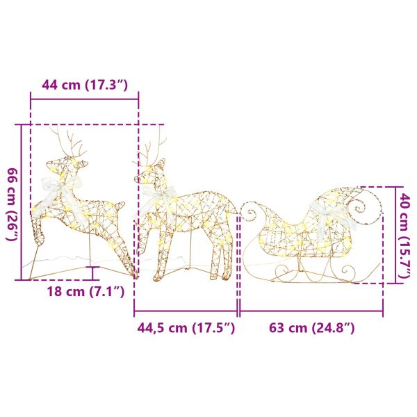 LED елени с 60 LED светодиода 3 pcs Топло бяло PET