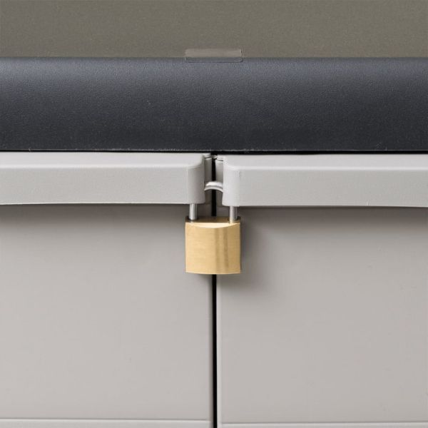 Градински шкаф за съхранение с 2 рафта, черно и сиво