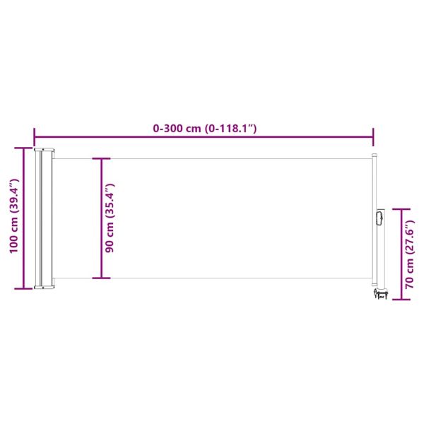 Прибираща се странична тента, 100х300 см, кремава