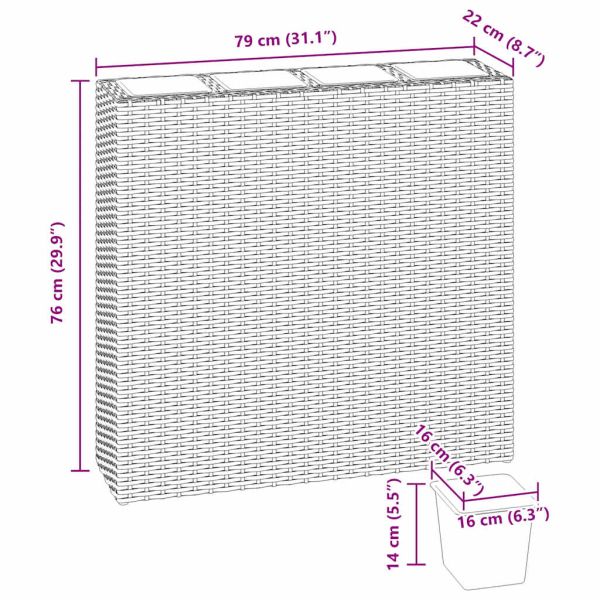 Градинска повдигната леха с 4 саксии, полиратан, сива