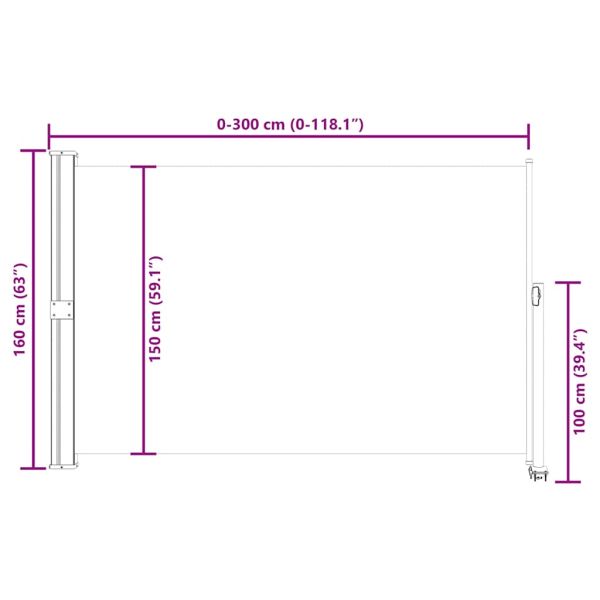 Прибираща се дворна странична тента, 160x300 см, кафява