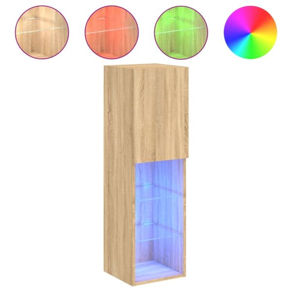 ТВ шкаф с LED осветление, дъб сонома, 30,5x30x102 см