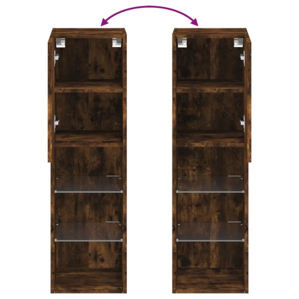 ТВ шкафове с LED осветление, 2 бр, опушен дъб, 30,5x30x102 см