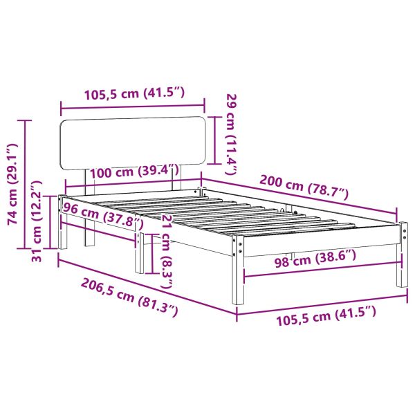 Рамка за легло Естествен 100 x 200 cm Солидно борово дърво