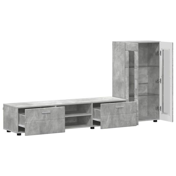 Комплект ТВ шкаф с чекмедже Циментено сиво Инженерно дърво