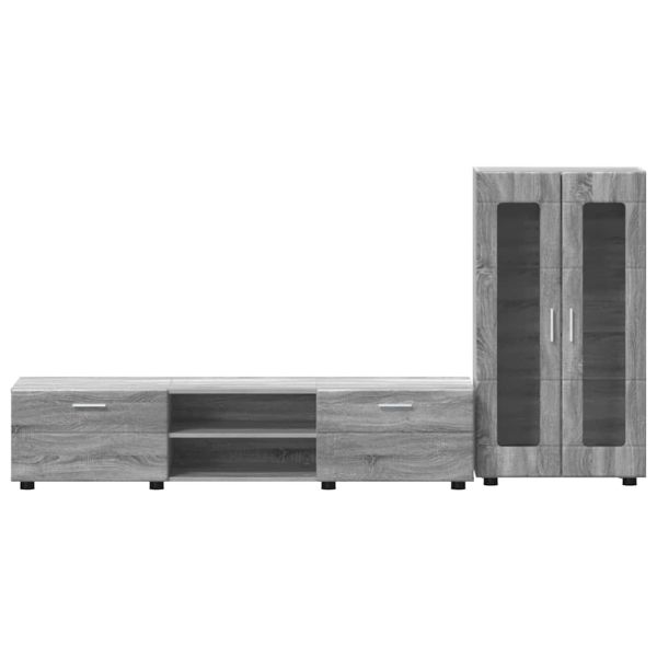 Комплект ТВ шкаф с чекмедже с рафт Сив Сонома Инженерно дърво