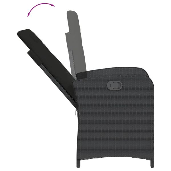 Бистро комплект с възглавници 3 части черен полиратан