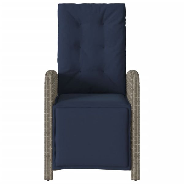 Накланящ се градински стол с опора за крака, сив, полиратан