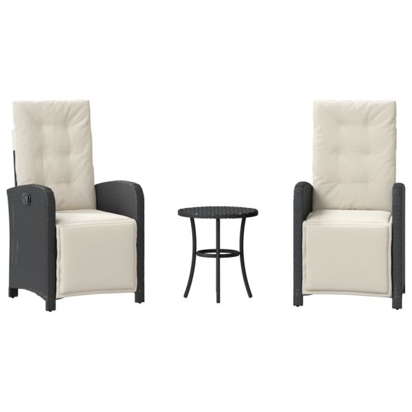 Бистро комплект с възглавници 3 части черен полиратан