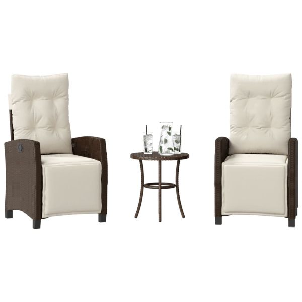 Бистро комплект с възглавници 3 части кафяв полиратан