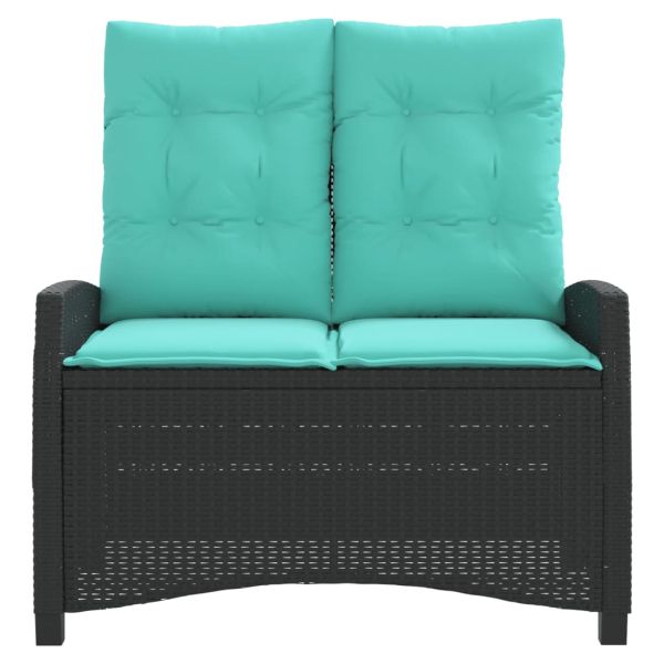 Накланяща се градинска пейка с възглавници черен полиратан